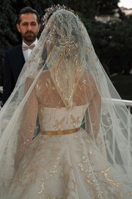 Luxuriöse Meerjungfrau Gold Pailletten Brautkleider Muster Sweep / Trumpt Zug_5