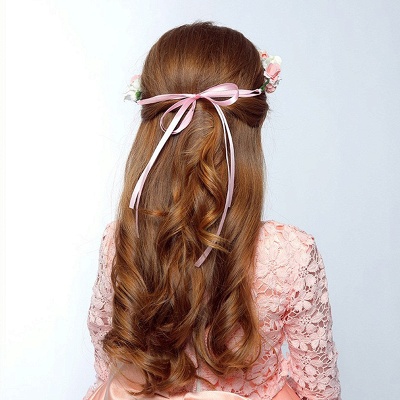 Flower Pink Headbands With Ribbon_3