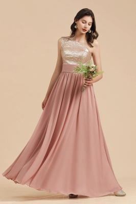 Stylish One Shoulder Glitter Sequins Aline Chiffon Evening Prom Dress_5