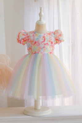Rainbow bubble cap sleeves pricess sparkle flower girl dress_1