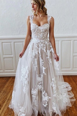 Vestido de noiva Aline com alças florais 3D_1