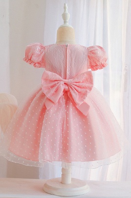 Bubble sleeves A-line hot pink cute flower girl dress_6