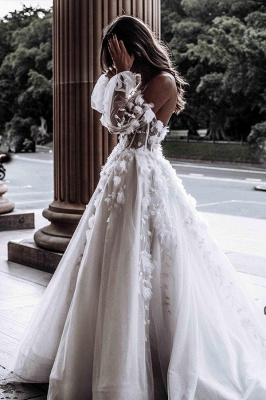 Robe de mariée sexy sans manches chérie blanche robe de mariée en dentelle florale 3D blanche_3