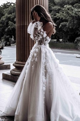 Sexy Schatz ärmelloses Brautkleid Weiß 3D Floral Lace Brautkleid_3