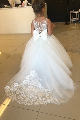 Симпатичное белое платье из тюля цвета слоновой кости для маленькой девочки на свадьбу, кружевное платье без рукавов с аппликацией и цветочным узором_2