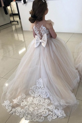 Belle robe de fille de fleur de dentelle de tulle sans manches robe d'enfants pour la fête de mariage avec des appliques_4