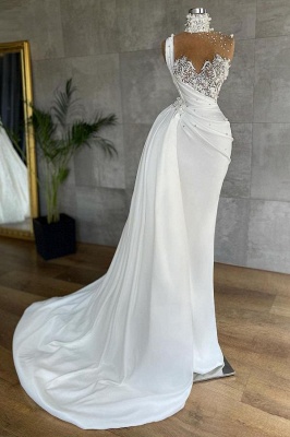 Sexy Halter Crystals Pearls Mermaid Wedding Gown with Cape_1