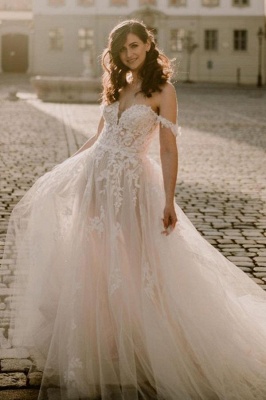 فستان زفاف رومانسي من التول بدون أكتاف للعروس_1