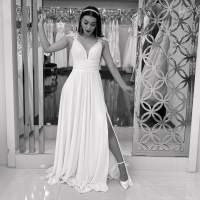 Шикарное шифоновое длинное свадебное платье без рукавов с V-образным вырезом Aline_3