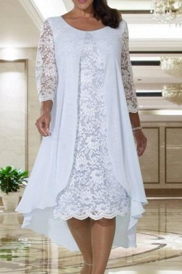 Weißes Aline Kurzes Kleid für die Brautmutter_1