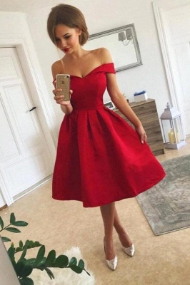 Атласное красное коктейльное платье с открытыми плечами Короткое платье для встречи выпускников_1