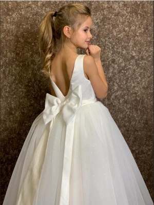 Jewel Neck White Glitter Little Girl Dress for Chrismas Birthday Party Sleevelesss Flower Girl Dress_5