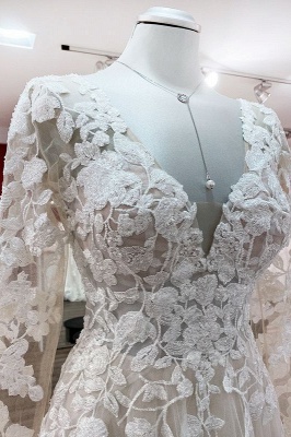 Stylish Long Sleeves  Wedding Dress Soft Floral Lace Bridal Dress Floor Length_6