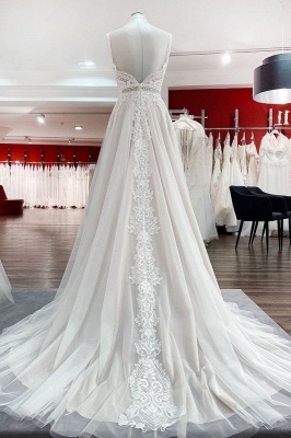 Sleeveless Tulle Wedding Dress Floral Lace Aline  Garden Wedding Gown_2