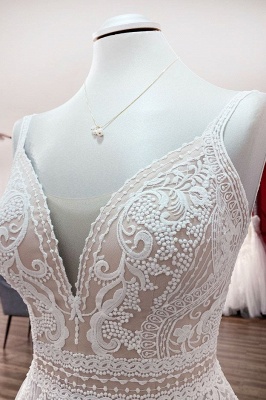 Sleeveless Tulle Wedding Dress Floral Lace Aline  Garden Wedding Gown_5