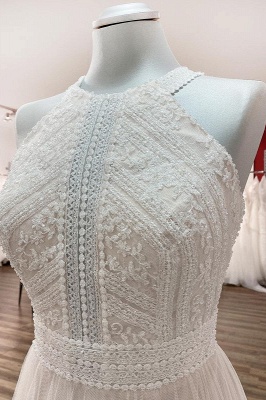 Sleeveless White V-neck A-line Lace Wedding Dresses_5