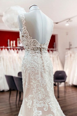 Romantic Sleeveless Lace Mermaid Wedding Dresses Straps Bridal Dress_4