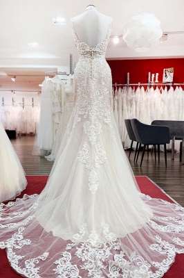 Romantic Sleeveless Lace Mermaid Wedding Dresses Straps Bridal Dress_2