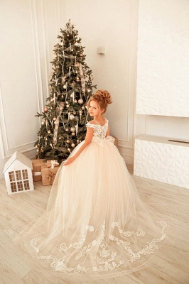 Jolie robe de fête de Noël en dentelle blanche en tulle princesse petite fille_5