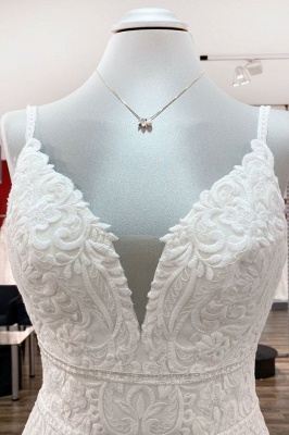 Romantic V-Neck Mermaid Bridal Dresses Sleeveless Soft Lace Wedding Dress_4