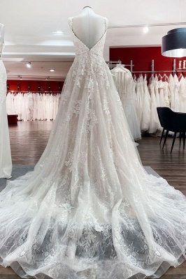 Romantic Deep V-Neck Tulle Floral Lace Wedding Dress Sleeveless Aline Dress for weddings_2