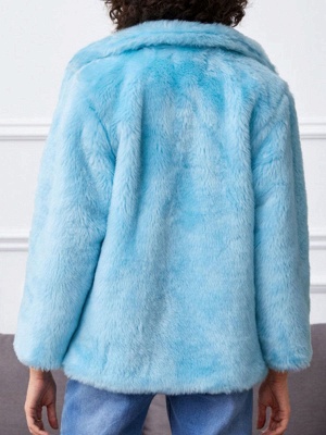 Пальто из искусственного меха для женщин с длинными рукавами, повседневное, эластичное, отложным воротником, светло-голубое, короткое пальто_2