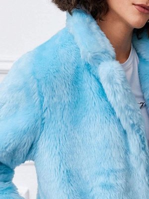 Пальто из искусственного меха для женщин с длинными рукавами, повседневное, эластичное, отложным воротником, светло-голубое, короткое пальто_3