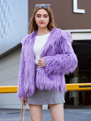Пальто из искусственного меха для женщин, фиолетовое длинное зимнее пальто с капюшоном и капюшоном