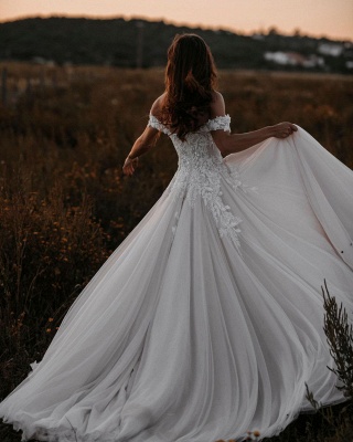 Свадебное платье из кружева с цветочным принтом и открытыми плечами, свадебное платье из тюля с сердечком_2
