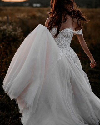 Off-the-Shoulder Sweetheart Floral Lace Wedding Dress Tulle Sweetheart Bridal Dress_4