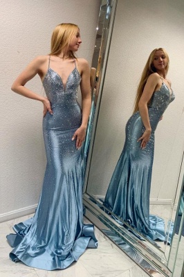 Sexy Shinny Mermaid Prom Dress Sleeveless V-Neck Party Gown_1