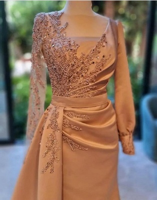 Элегантное вечернее платье с длинными рукавами и цветочным атласным вечерним платьем с боковым шлейфом_2