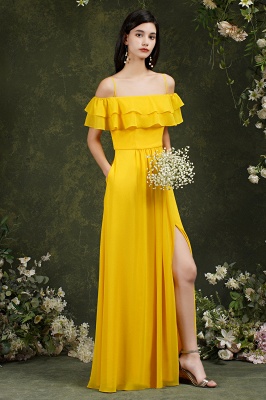 Spaghetti Strapes Off-the-shoulder Split Front Tulle Prom Dress_14