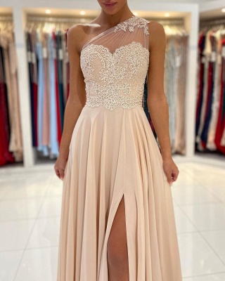 Sweeteart One-shoulder Split Front Tulle Long Prom Dress_4