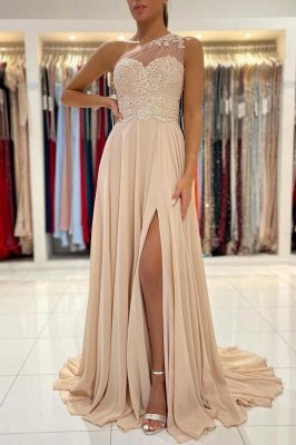 Sweeteart One-shoulder Split Front Tulle Long Prom Dress_1
