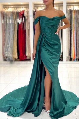 Элегантное атласное зеленое платье выпускного вечера с рюшами и рюшами без рукавов с открытыми плечами_1