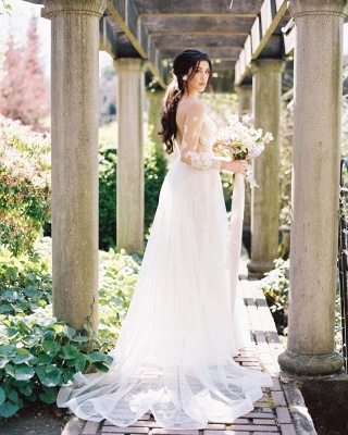 Gorgeous Sweetheart Long Sleeve Chapel A-Line Wedding Dresses_2
