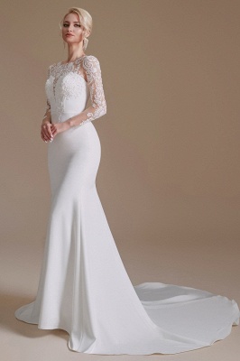 Long Sleeves Wedding Dress mermaid White Crew Neck Floral lace Long Bridal Dress_4