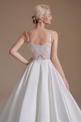 Свадебное платье Aline Атласное свадебное платье без рукавов с V-образным вырезом и цветочным кружевным узором_7