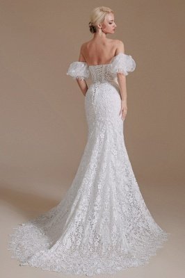 Romantisches Off-the-Shoulder-Schatz-Meerjungfrau-Brautkleid Blumenspitze-Hochzeitskleid_6
