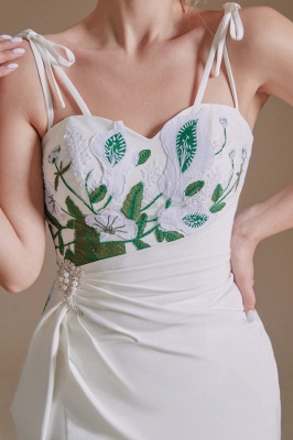 Stunning Spaghetti Straps Side Slit Wedding Dress with Leaves Pattern_8