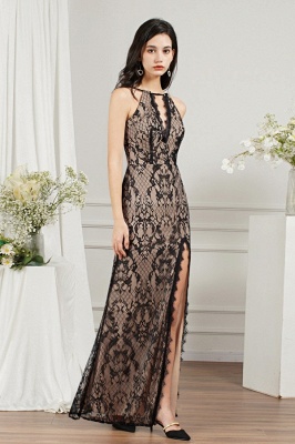 Black lace bridesmaid dress with high split_5