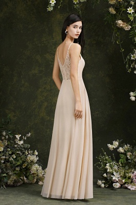 Elegant Sleeveless Aline Long Bridesmaid Dress Backless Floral Lace Evening Dress_10