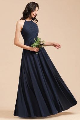 Neckholder-Chiffon-langes Maxi-Abendkleid, ärmelloses, plissiertes Kleid für Hochzeitsgäste_3