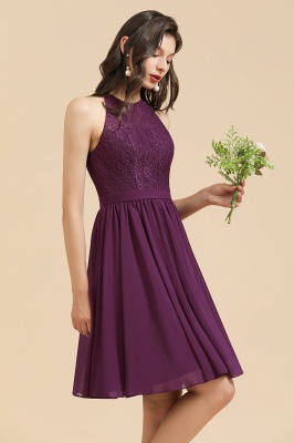 Холтер Фиолетовое кружевное короткое свадебное платье без рукавов шифоновое платье для фрейлины_4