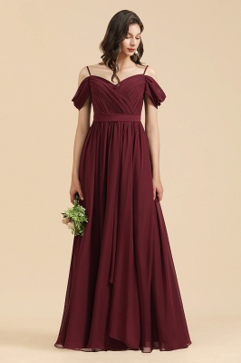 Burgundy Off-the-Shoulder Wedding Party Dress Straps Chiffon Evening Maxi Dress