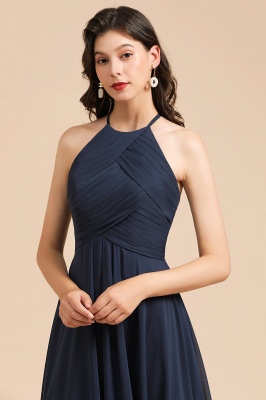 Neckholder-Chiffon-langes Maxi-Abendkleid, ärmelloses, plissiertes Kleid für Hochzeitsgäste_4