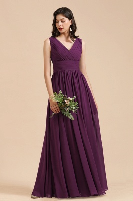 Elegant V-Neck Ruched Chiffon Bridesmaid Dress Sleeveless Long Evening Dress_2