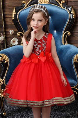 Red sleeveless ready to shop puffy a-line flower gril dress