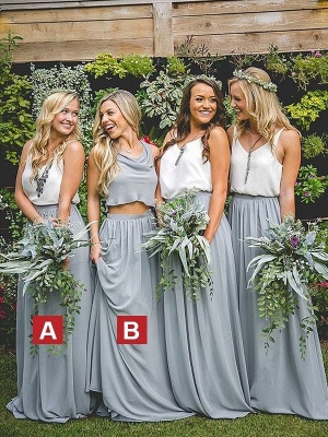 A-Linie/Princess-Linie Ärmellos V-Ausschnitt Chiffon Brautjungfernkleider Bodenlang Kleid für Hochzeitsfeiern_1